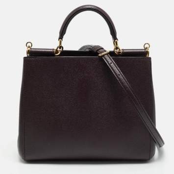 Pre Owned Dolce & Gabbana Burgundy Leather Sicily Top Handle Bag
