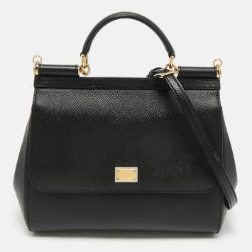 Pre Owned Dolce & Gabbana Black Leather Regular Miss Sicily Top Handle Bag
