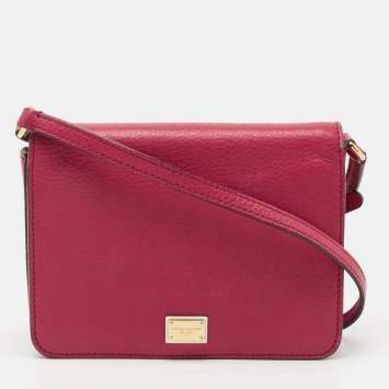Pre Owned Dolce & Gabbana Dark Pink Leather Mini Dauphine Crossbody Bag