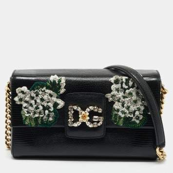 Pre Owned Dolce & Gabbana Black Lizard Embossed Leather DG Millennials Shoulder Bag