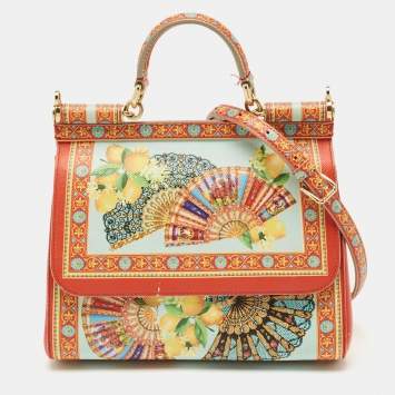 Dolce & Gabbana Multicolor Fan Foulard Print Leather Medium Miss Sicily Top Handle Bag