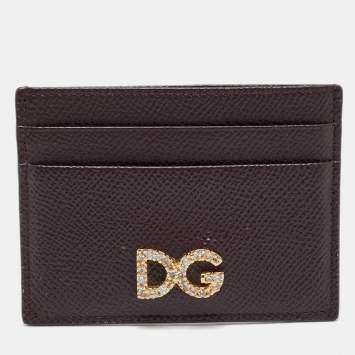 Dolce & Gabbana Burgundy Leather Crystal Embellished Logo Card Holder