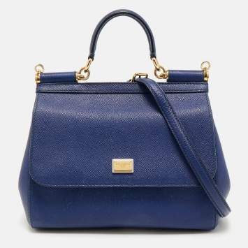 Pre Owned Dolce & Gabbana Blue Leather Medium Miss Sicily Top Handle Bag