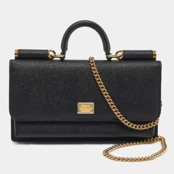 Pre Owned Dolce & Gabbana Black Leather Miss Sicily Von Wallet On Chain