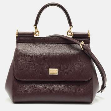 Pre Owned Dolce & Gabbana Burgundy Leather Small Miss Sicily Top Handle Bag