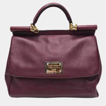 Pre Owned Dolce & Gabbana Miss Sicily Dauphine Burgundy Leather Satchel Bag