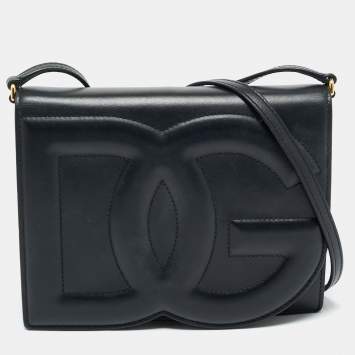 Pre Owned Dolce & Gabbana Black Leather DG Logo Embossed Crossbody Bag