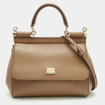 Pre Owned Dolce & Gabbana Brown Leather Small Miss Sicily Top Handle Bag