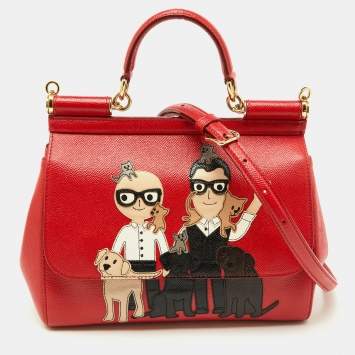 مملوكة مسبقًا Dolce & Gabbana Red Leather Medium Miss Sicily Family Patchwork Top Handle Bag