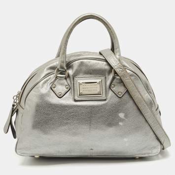 Pre Owned Dolce & Gabbana Metallic Grey Leather Miss Biz Satchel