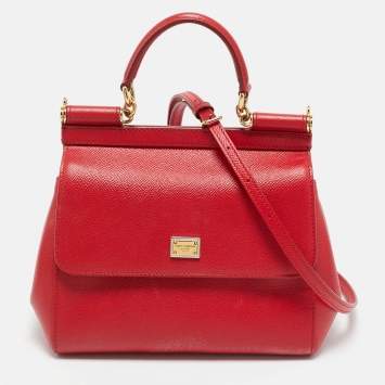 Pre Owned Dolce & Gabbana Red Leather Small Miss Sicily Bag