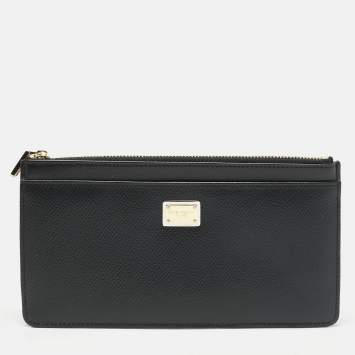 Pre Owned Dolce & Gabbana Black Leather Zip Long Card Holder