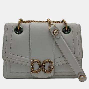 Pre Owned Dolce & Gabbana White Amore Leather DG Amore Bag