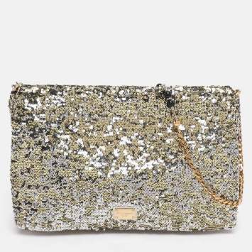 Pre Owned Dolce & Gabbana Metallic Sequins Miss Charles Flap Bag