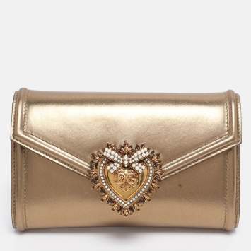 Pre Owned Dolce & Gabbana Gold Leather Devotion Belt Bag