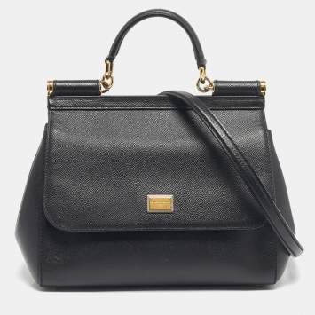 Pre Owned Dolce & Gabbana Black Leather Medium Miss Sicily Top Handle Bag