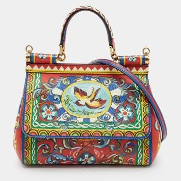 Pre Owned Dolce & Gabbana Multicolor Teatro Dei Pupi Print Leather Small Miss Sicily Top Handle Bag
