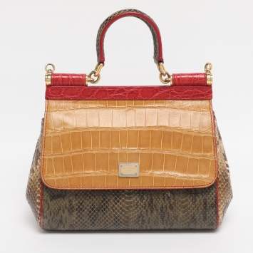 Pre Owned Dolce & Gabbana Multicolor Mix Exotic Small Miss Sicily Top Handle Bag