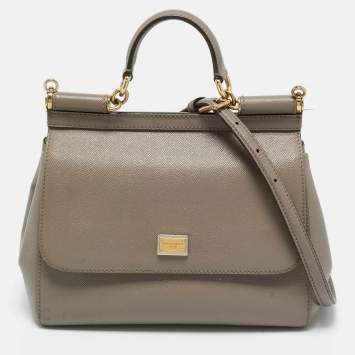 Pre Owned Dolce & Gabbana Beige Leather Medium Miss Sicily Top Handle Bag