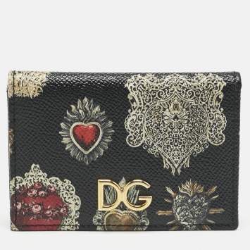 Pre Owned Dolce & Gabbana Multicolor Heart Print Leather Card Holder