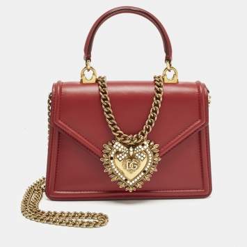 Pre Owned Dolce & Gabbana Red Leather Small Devotion Top Handle Bag