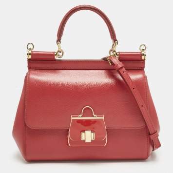 Pre Owned Dolce & Gabbana Red Leather Small Miss Sicily Bag