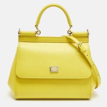 Pre Owned Dolce & Gabbana Yellow Leather Small Miss Sicily Top Handle Bag