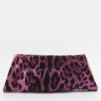 Pre Owned Dolce & Gabbana Purple Leopard Print Satin Miss Lady Clutch