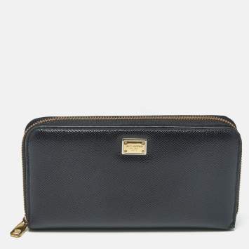 Pre Owned Dolce & Gabbana Black Leather Zip Around Wallet