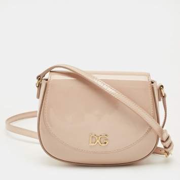 Pre Owned Dolce & Gabbana Beige Bambino Patent Leather Flap Crossbody Bag