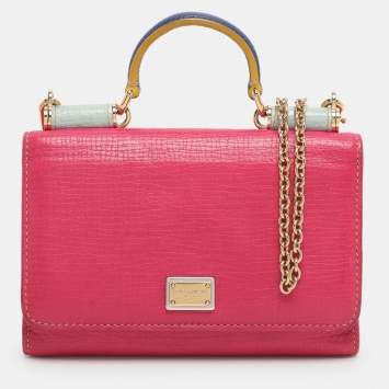 Pre Owned Dolce & Gabbana Pink Leather Miss Sicily Von Wallet on Chain