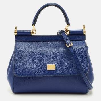 Pre Owned Dolce & Gabbana Blue Leather Small Miss Sicily Top Handle Bag