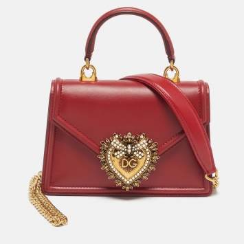 Pre Owned Dolce & Gabbana Red Leather Small Devotion Top Handle Bag