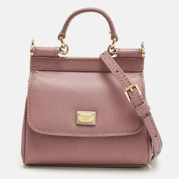Pre Owned Dolce & Gabbana Old Rose Leather Micro Miss Sicily Top Handle Bag