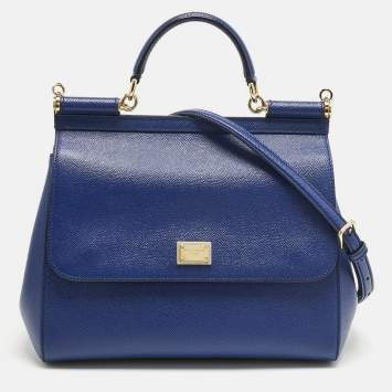 Pre Owned Dolce & Gabbana Blue Leather Regular Miss Sicily Top Handle Bag