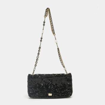 Pre Owned Dolce & Gabbana Black Sequins Miss Charles Shoulder Bag