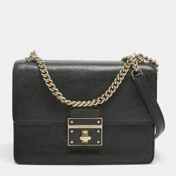 Pre Owned Dolce & Gabbana Black Leather Small Rosalia Shoulder Bag