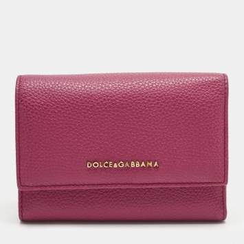 Pre Owned Dolce & Gabbana Pink Leather Logo Trifold Wallet