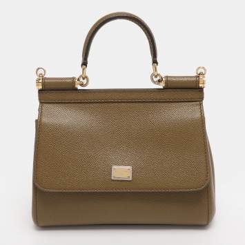 Pre Owned Dolce & Gabbana Avocado Lizard Embossed Leather Small Miss Sicily Top Handle Bag