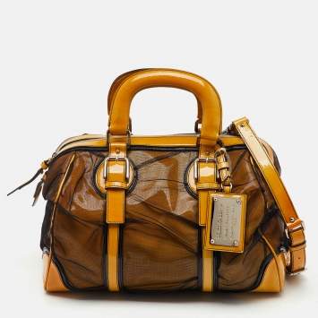 Pre Owned Dolce & Gabbana Yellow/Black Mesh and Patent Leather Miss Romantique Satchel