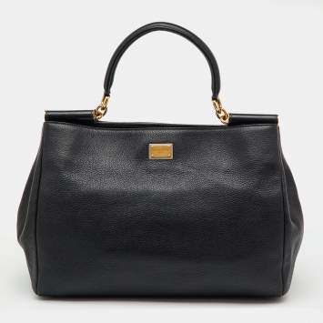 Pre Owned Dolce & Gabbana Black Leather Miss Sicily Tote