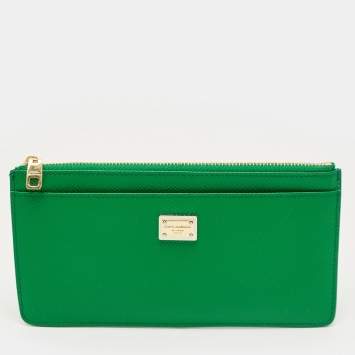 Pre Owned محفظة طويلة بسحاب جلد أخضر دولتشي أند غابانا شعار