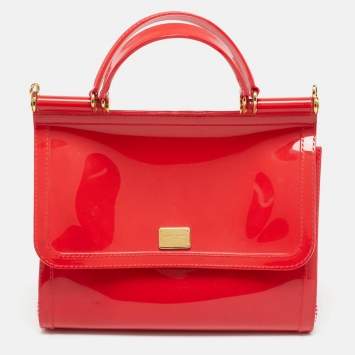 Pre Owned حقيبة دولتشي & غابانا ميس سيسيلي مطاط أحمر بيد علوية