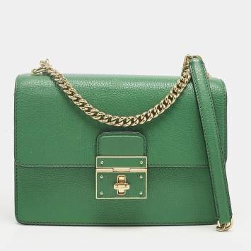 Pre Owned Dolce & Gabbana Green Leather Small Rosalia Shoulder Bag