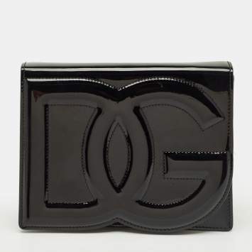 مملوكة مسبقًا حقيبة كروس دولتشي أند غابانا جلد برّاق أسود بشعار DG