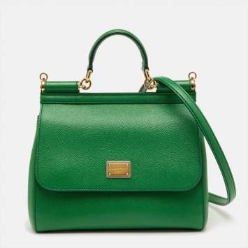 Pre Owned Dolce & Gabbana Green Leather Medium Miss Sicily Top Handle Bag