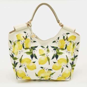 مملوكة مسبقًا Dolce & Gabbana Yellow/White Lemon Print Canvas and Leather Tote