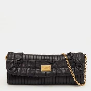 Pre Owned حقيبة كلتش دولتشي آند غابانا جلد أسود مطوي بسلسلة