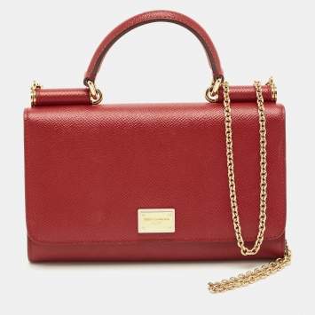 Pre Owned Dolce & Gabbana Miss Sicily Red Leather Wallet on Chain