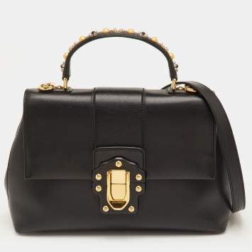 مملوكة مسبقًا Dolce & Gabbana Lucia Black Leather Studded Top Handle Bag
